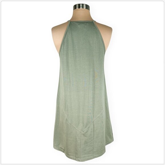 Tehen France Sage Light Olive Green Sleeveless Swing Summer Mini Dress Size 2 M - Picture 2 of 3